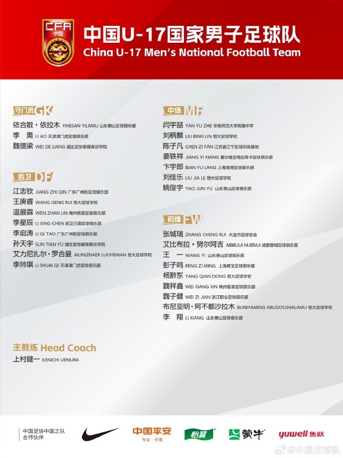 北青體育：U17國(guó)足落選球員彭子鳴、李星辰、陳子凡仍留隊(duì)合練