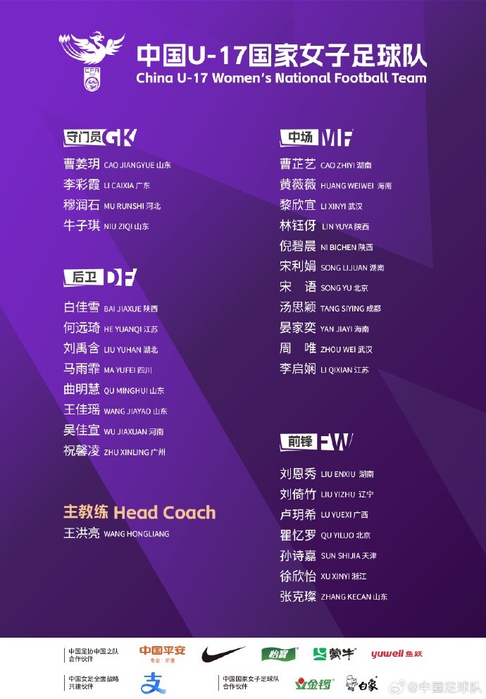 U17女足30人將在蘇州集訓(xùn)備戰(zhàn)世界杯，姜寧、朱挺擔(dān)任訓(xùn)練員