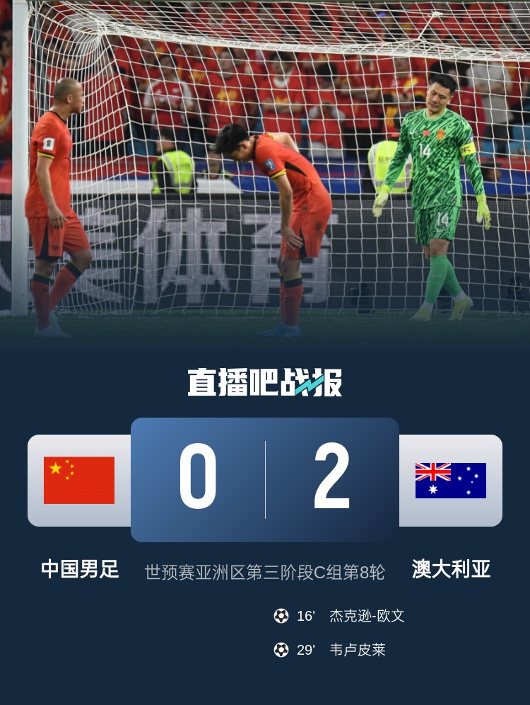 日媒：小組墊底的中國隊意志消沉，不敵澳大利亞后徹底無緣前二